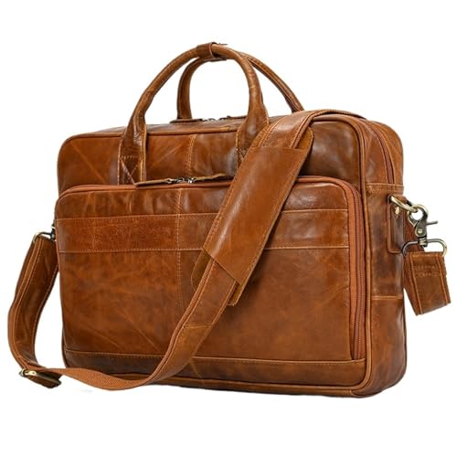 Herren Aktentasche groß aus echtem Leder passend for 16 Zoll Laptop Business Handtasche Rindsleder Messenger Schultertasche männliche Arbeitstasche rot(Brown) von ROEUIPG