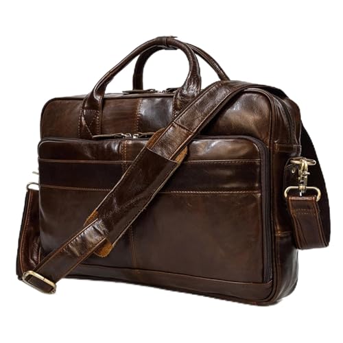 Herren Aktentasche groß aus echtem Leder passend for 16 Zoll Laptop Business Handtasche Rindsleder Messenger Schultertasche männliche Arbeitstasche rot(Coffee) von ROEUIPG