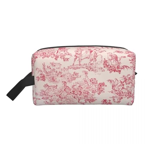 Kawaii Rot und Weiß Toile De Jouy Reise Kulturbeutel Frauen Make-Up Kosmetik Organizer Schönheit Lagerung Dopp Kit(Color 01) von ROEUIPG