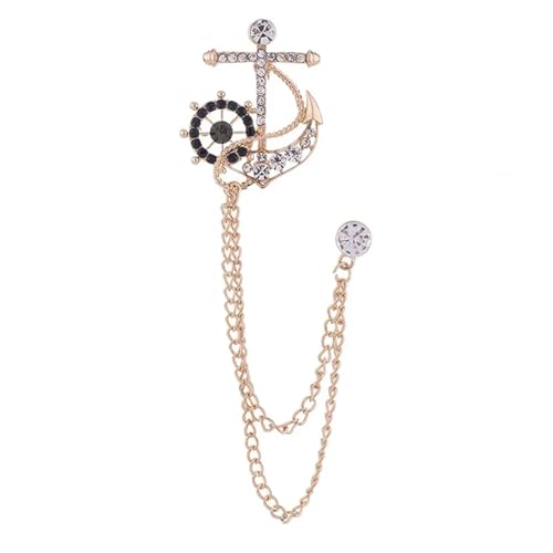 Kristall Anker Kette Broschen for Frauen Männer Quaste Strass Kragen Pins Anzug Hemd Abzeichen Schmuck(Gold) von ROEUIPG