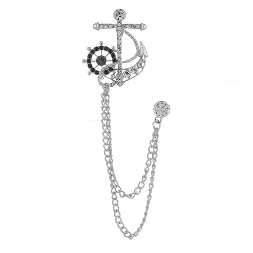 Kristall Anker Kette Broschen for Frauen Männer Quaste Strass Kragen Pins Anzug Hemd Abzeichen Schmuck(Sliver) von ROEUIPG
