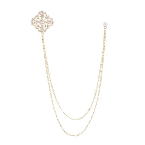 Lange Kette Quaste Kreuz Brosche Legierung Strass Kristall Anstecknadeln Corsage Männer Kragen Pin Mode Schmuck(Gold) von ROEUIPG