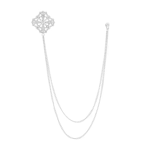 Lange Kette Quaste Kreuz Brosche Legierung Strass Kristall Anstecknadeln Corsage Männer Kragen Pin Mode Schmuck(Sliver) von ROEUIPG