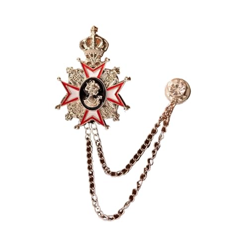 Metall Abzeichen frauen Quaste Kette Krone Kopf Brosche for männer Anzug Retro Kragen Pin Broschen Zubehör(Silver) von ROEUIPG