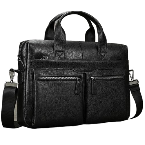 ROEUIPG Aktentasche aus Leder for 15,6-Zoll-Laptops, Computertasche, Rindslederhandtasche for Männer, männliche Umhängetasche(Design 3 Black) von ROEUIPG