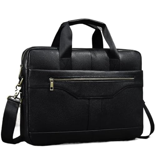 ROEUIPG Aktentasche aus Leder for 15,6-Zoll-Laptops, Computertasche, Rindslederhandtasche for Männer, männliche Umhängetasche(Design1 Black) von ROEUIPG