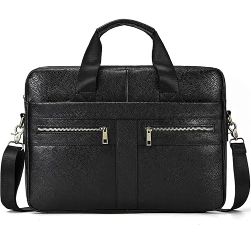 ROEUIPG Aktentasche aus Leder for 15,6-Zoll-Laptops, Computertasche, Rindslederhandtasche for Männer, männliche Umhängetasche(Design2 Black) von ROEUIPG
