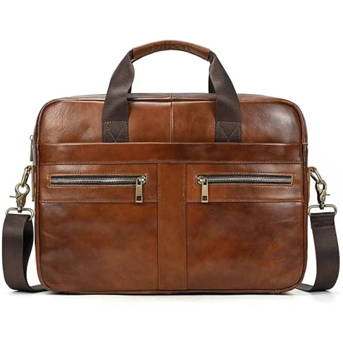 ROEUIPG Aktentasche aus Leder for 15,6-Zoll-Laptops, Computertasche, Rindslederhandtasche for Männer, männliche Umhängetasche(Design2 Brown) von ROEUIPG