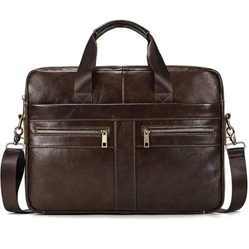 ROEUIPG Aktentasche aus Leder for 15,6-Zoll-Laptops, Computertasche, Rindslederhandtasche for Männer, männliche Umhängetasche(Design2 Coffee) von ROEUIPG