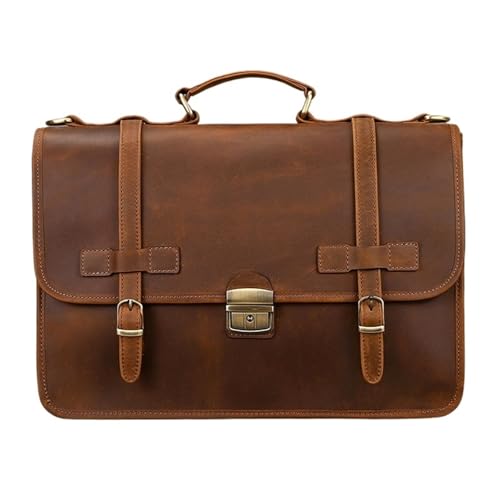 ROEUIPG Aktentasche aus Leder for Herren, echtes, Businesstasche, braune for Laptops und Notebooks(Brown) von ROEUIPG