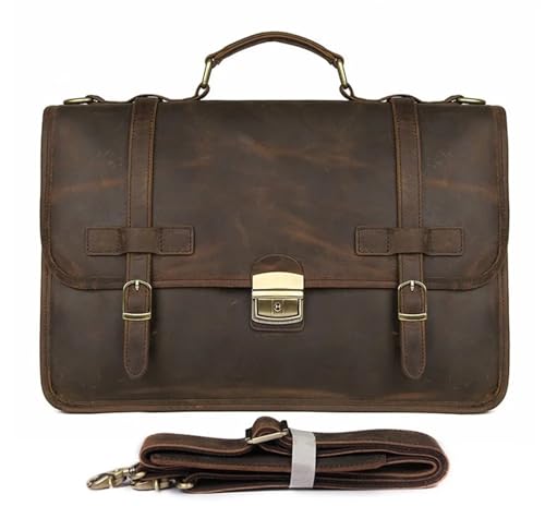 ROEUIPG Aktentasche aus Leder for Herren, echtes, Businesstasche, braune for Laptops und Notebooks(Dark Brown) von ROEUIPG