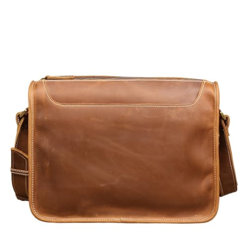 ROEUIPG Klassische Umhängetasche aus Vintage-Leder, hergestellt First-Layer-Pferderindsleder(Brown) von ROEUIPG