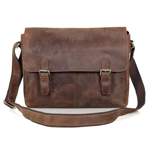 ROEUIPG Leder Herren Umhängetasche Echtleder Messenger Bag Crossbody Sling Freizeittasche Casual Braun von ROEUIPG
