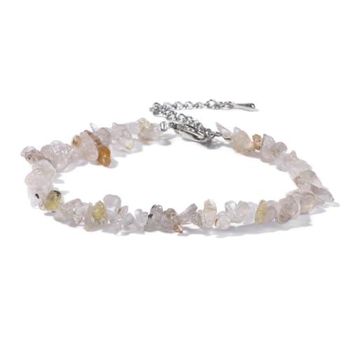 ROEUIPG Quarzkristall-Armband, unregelmäßiger Stein, Perlensplitter, Schmuck, Amethyste, Aquamarine, Citrine, Armbänder for Frauen(36 Rutilated Quartz) von ROEUIPG