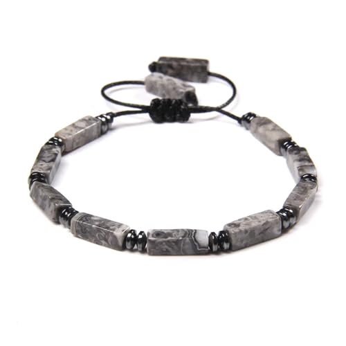 ROEUIPG Rechteckiges Amethyst-Armband, Steinachate, Lapislazuli, verstellbare geflochtene Armbänder for Damen und Herren, Schmuck(Map Stone) von ROEUIPG