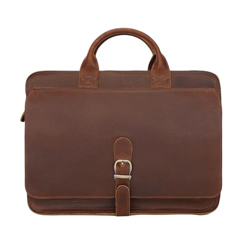 ROEUIPG Retro Laptop Aktentasche Tasche Echtes Leder Handtaschen Casual 16 Zoll Tägliche Arbeits Tragetaschen Männer Männliche for Dokument(Brown) von ROEUIPG
