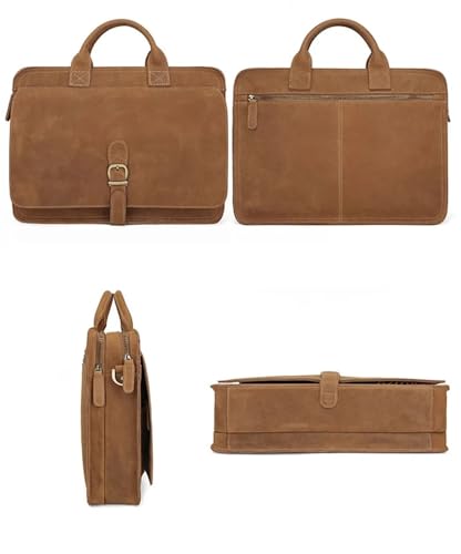 ROEUIPG Retro Laptop Aktentasche Tasche Echtes Leder Handtaschen Casual 16 Zoll Tägliche Arbeits Tragetaschen Männer Männliche for Dokument(Light Brown) von ROEUIPG