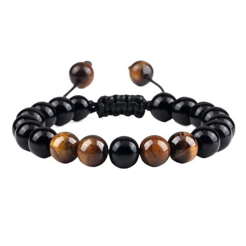 ROEUIPG Schwarzes Lavastein-Kronen-Charm-Tigerauge-Perlen-Armband for Männer und Frauen, geflochtene Armbänder, handgefertigt, verstellbarer Schmuck(7) von ROEUIPG