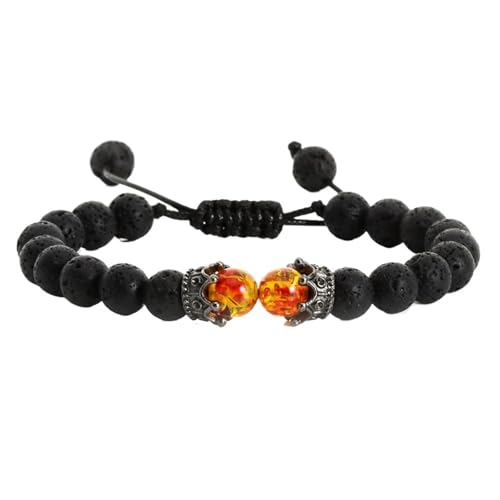 ROEUIPG Schwarzes Lavastein-Kronen-Charm-Tigerauge-Perlen-Armband for Männer und Frauen, geflochtene Armbänder, handgefertigt, verstellbarer Schmuck(SILVER PLATED) von ROEUIPG
