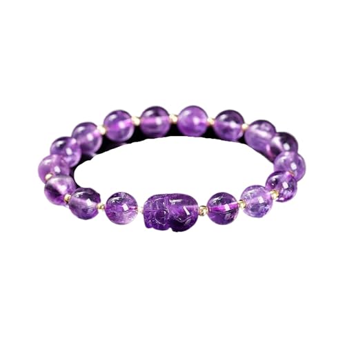 ROEUIPG Stein Amethyst Grau Mondstein Geschnitzt Reichtum Pixiu Perlen Armband Frauen Luxus Glück Handgemachte Stretch Armbänder Weiblich(Color02) von ROEUIPG