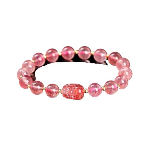ROEUIPG Stein Amethyst Grau Mondstein Geschnitzt Reichtum Pixiu Perlen Armband Frauen Luxus Glück Handgemachte Stretch Armbänder Weiblich(Strawberry) von ROEUIPG