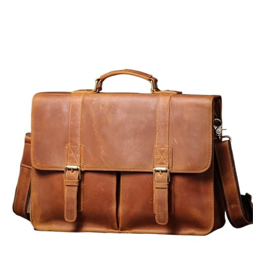 ROEUIPG Vintage Aktentasche Reise Echtes Leder Handtasche Luxus herren Messenger Computer Schulter Tasche 14 Zoll Laptop(Brown) von ROEUIPG