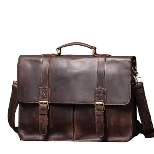 ROEUIPG Vintage Aktentasche Reise Echtes Leder Handtasche Luxus herren Messenger Computer Schulter Tasche 14 Zoll Laptop(Coffee) von ROEUIPG