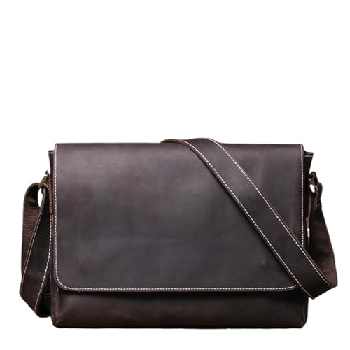 ROEUIPG Vintage Herren Umhängetasche aus echtem Leder Schultertasche einfache Klappe Rindsleder Messenger Bags(Coffee) von ROEUIPG