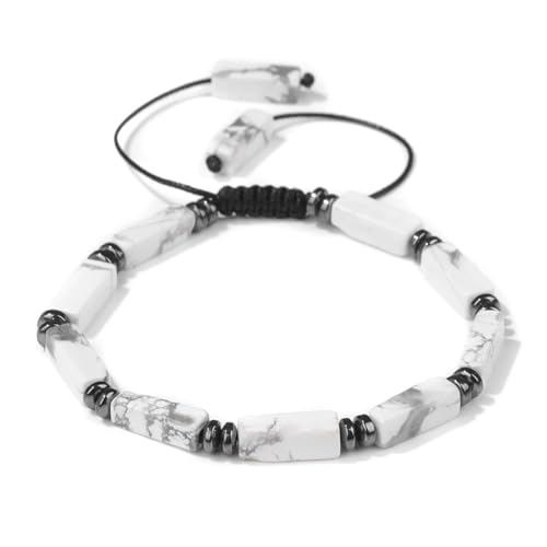 Rechteckiges Amethyst-Armband, Steinachate, Lapislazuli, verstellbare geflochtene Armbänder for Damen und Herren, Schmuck(White Howlite) von ROEUIPG