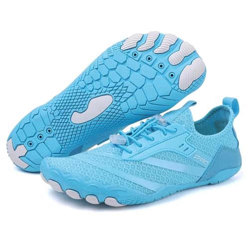 Sommer Ultraleicht Aqua Schuhe Männer Outdoor Rutschfeste Wasser Schuhe Frauen Atmungsaktiv Barfuß Sneaker(Blue,8.5) von ROEUIPG