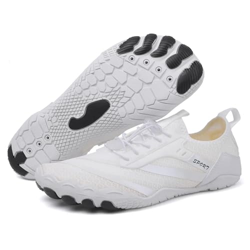 Sommer Ultraleicht Aqua Schuhe Männer Outdoor Rutschfeste Wasser Schuhe Frauen Atmungsaktiv Barfuß Sneaker(White,6) von ROEUIPG