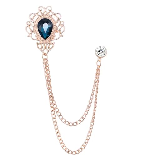 Vintage Quaste Kette Broschen Strass Kristall Anstecknadeln Hemd Anzug Kragen Pin Modeschmuck for Männer Frauen Zubehör(Gold Blue) von ROEUIPG