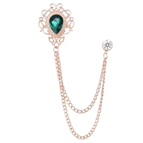 Vintage Quaste Kette Broschen Strass Kristall Anstecknadeln Hemd Anzug Kragen Pin Modeschmuck for Männer Frauen Zubehör(Gold Green) von ROEUIPG