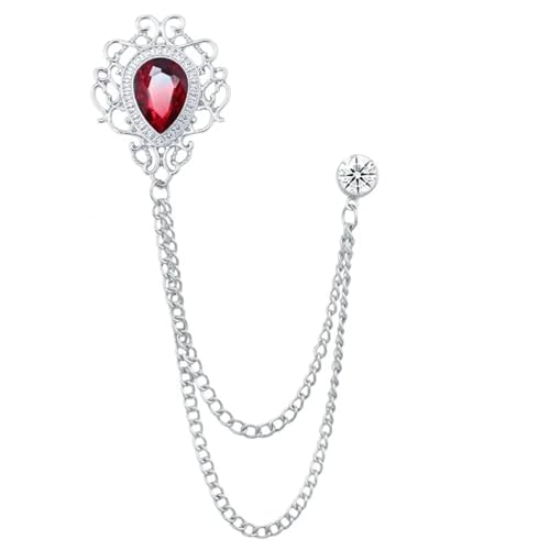 Vintage Quaste Kette Broschen Strass Kristall Anstecknadeln Hemd Anzug Kragen Pin Modeschmuck for Männer Frauen Zubehör(Sliver Red) von ROEUIPG