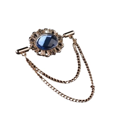 Vintage Quaste Kristall Oval Kragen Brosche Mit Kette Pin Schnalle for Frauen Männer Revers Anzug Hemd Kleidung Zubehör(Blue) von ROEUIPG