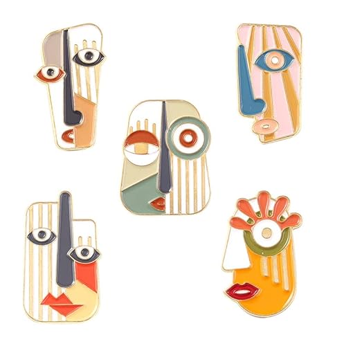 Picasso-Stil Emaille Pin Set Abstrakte Kunst Maske Brosche Anstecknadeln Zubehör für Rucksäcke Abzeichen Hüte Taschen für Frauen Mädchen Kinder Geschenk Legierung Stahl Emaille Legierung von ROFARSO