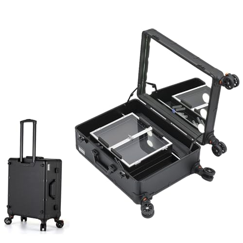 Kosmetik Trolley Rollkoffer Schminkkoffer mit 360° drehbaren, Schminkspiegel Kulturbeutel Organizer mit Kosmetikspiegel, Premium Kosmetiktasche, Make Up Tasche Cosmetic Case Trolley (Size : A) von ROFBIHG