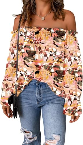 ROFUSSO Bluse Schulterfrei Damen Elegant Langarm Bluse Off Shoulder Langarm Oberteil Festliche Oberteil für Party Outfit(A-Gelb,S) von ROFUSSO