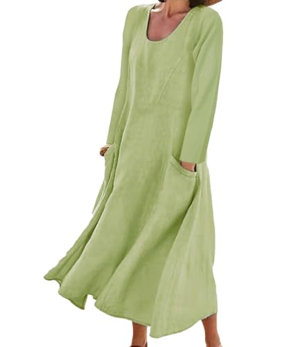 ROFUSSO Damen Langarm Baumwolle Kleid Lässiges Maxikleid mit Rundhalsausschnitt und lockerer Passform von ROFUSSO