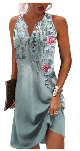 ROFUSSO Damen Sommerkleider Boho Strandkleid Lässig Ärmellos Tankkleid Elegant Bohemian Trägerkleid V-Ausschnitt Blumen Minikleid S-2XL von ROFUSSO