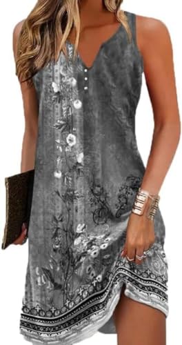 ROFUSSO Damen Sommerkleider Boho Strandkleid Lässig Ärmellos Tankkleid Elegant Bohemian Trägerkleid V-Ausschnitt Blumen Minikleid S-2XL von ROFUSSO