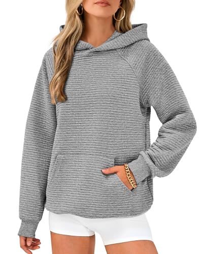 ROFUSSO Hoodie Damen Kapuzenpullover Waffel Pullover Casual Langarm Sweatshirt Herbst Winter Langarm Kapuzenpullover mit Taschen Baggy Locker Hoodie Oberteile von ROFUSSO
