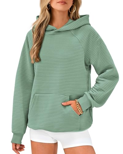 ROFUSSO Hoodie Damen Kapuzenpullover Waffel Pullover Casual Langarm Sweatshirt Herbst Winter Langarm Kapuzenpullover mit Taschen Baggy Locker Hoodie Oberteile von ROFUSSO