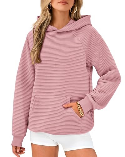 ROFUSSO Hoodie Damen Kapuzenpullover Waffel Pullover Casual Langarm Sweatshirt Herbst Winter Langarm Kapuzenpullover mit Taschen Baggy Locker Hoodie Oberteile von ROFUSSO