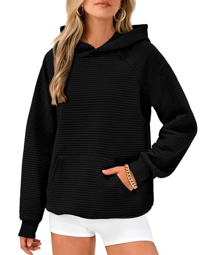 ROFUSSO Hoodie Damen Kapuzenpullover Waffel Pullover Casual Langarm Sweatshirt Herbst Winter Langarm Kapuzenpullover mit Taschen Baggy Locker Hoodie Oberteile von ROFUSSO