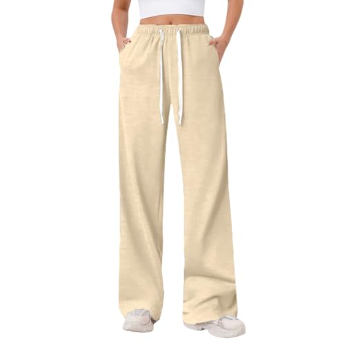 ROFUSSO Jogginghose Damen Sporthose Weites Bein Hose Elastische Taille Freizeithose Trainingshose(Aprikose,S) von ROFUSSO