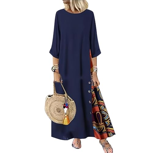 ROFUSSO Leinenkleid Damen Langarm Baumwolle Kleid Casual Bohemian Langarm Kleid von ROFUSSO