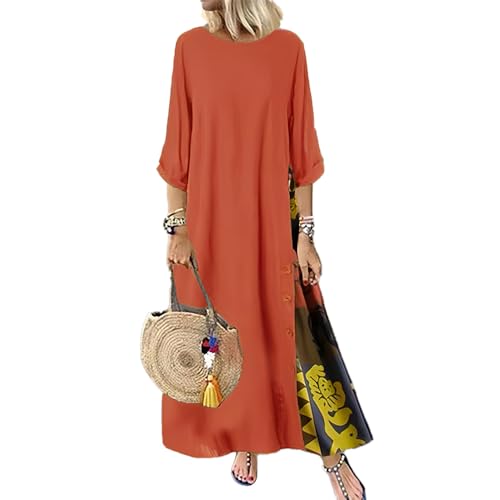 ROFUSSO Leinenkleid Damen Langarm Baumwolle Kleid Casual Bohemian Langarm Kleid von ROFUSSO