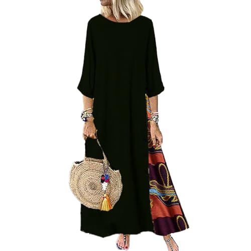 ROFUSSO Leinenkleid Damen Langarm Baumwolle Kleid Casual Bohemian Langarm Kleid von ROFUSSO