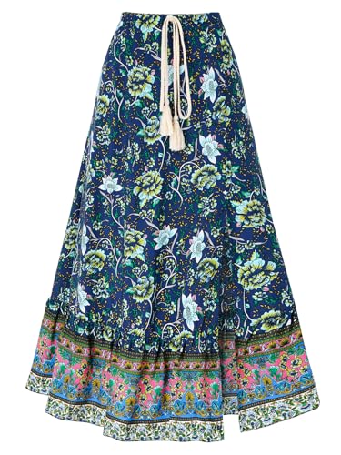 ROFUSSO Damen Bohemian Rock mit Schlitz Eleganter Sommer Strandrock Elastischem Bund Rock S-XL von ROFUSSO